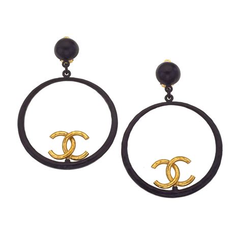 chanel black hoop earrings|vintage Chanel hoop earrings.